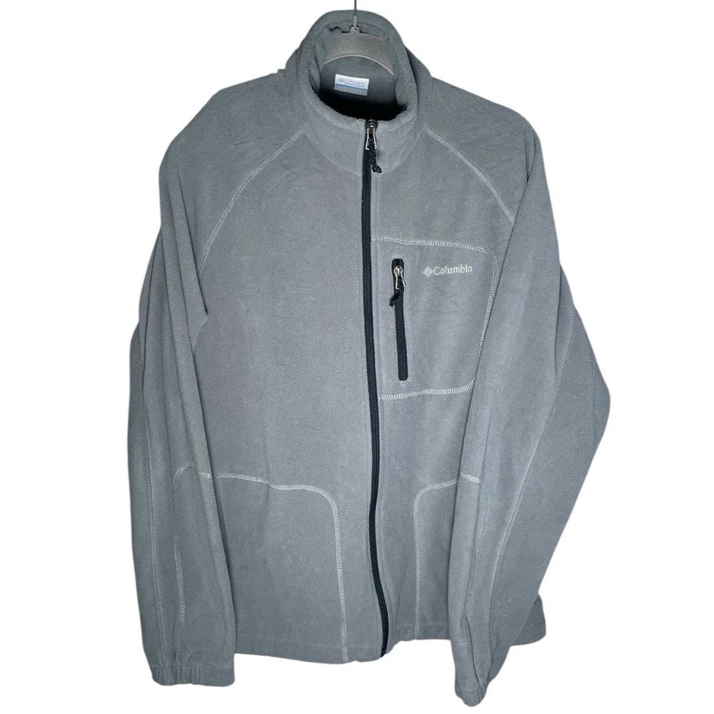 Columbia Large Zip Up Sweater Jacket Grey Fleece Unisex Tops Winter Sweatshirt L